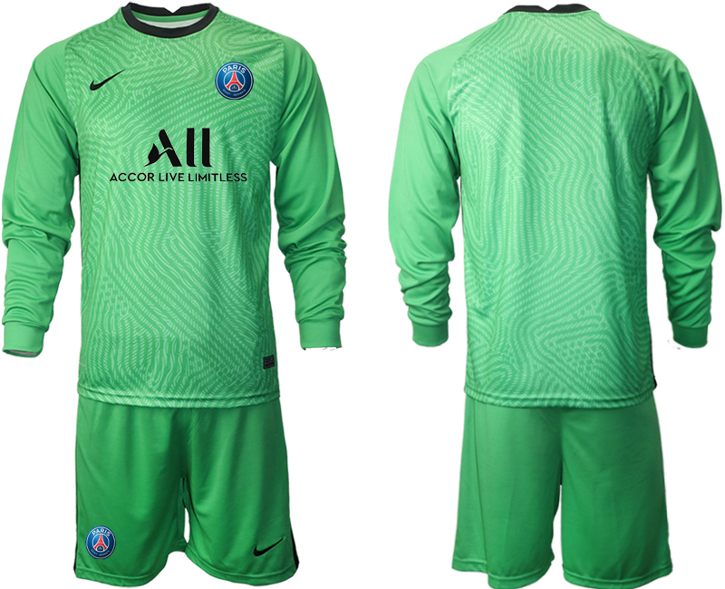 Cheap Men 2021 Paris Saint-Germain green goalkeeper long sleeve soccer jerseys